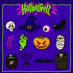 Set of color halloween icons