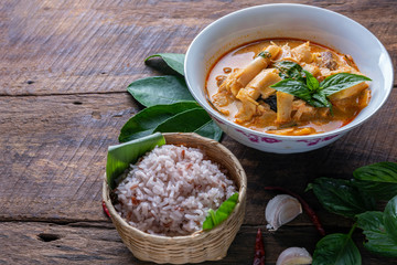 Bamboo curry with Coconut milk and Rice Berry., Thai food, Thai name Kang nor mai