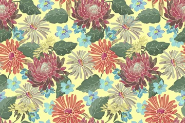 Gardinen Art floral vector seamless pattern with asters and chrysanthemums. © ArtZuka