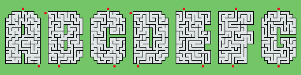 Set of letters A, B, C, D, E, F, G maze labyrinth, Vector illustrator