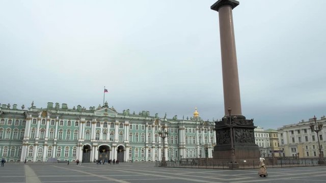 ST. PETERSBURG, RUSSIA - AUGUST 5, 2019: Facade of the Winter Palace and Alexander Column early on a summer morning