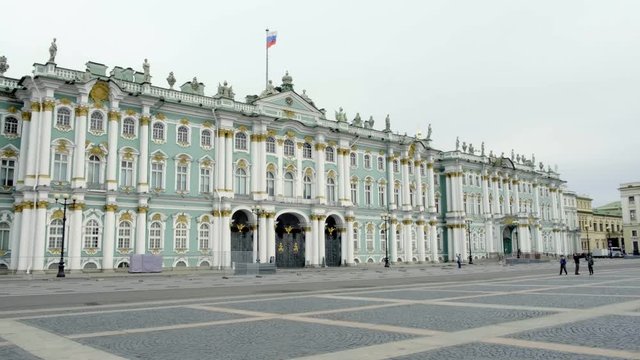 ST. PETERSBURG,  RUSSIA - AUGUST 5, 2019:  Facade of Winter Palace  early on a summer morning
