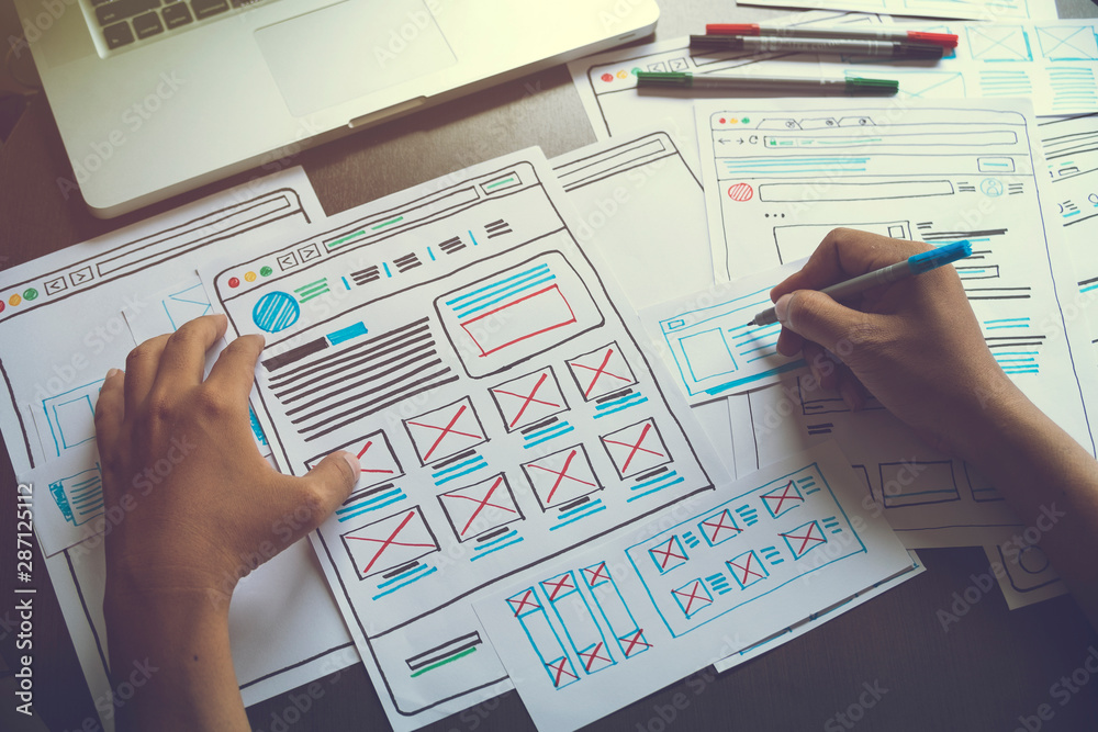 Poster website designer creative planning application developer development draft sketch drawing template l