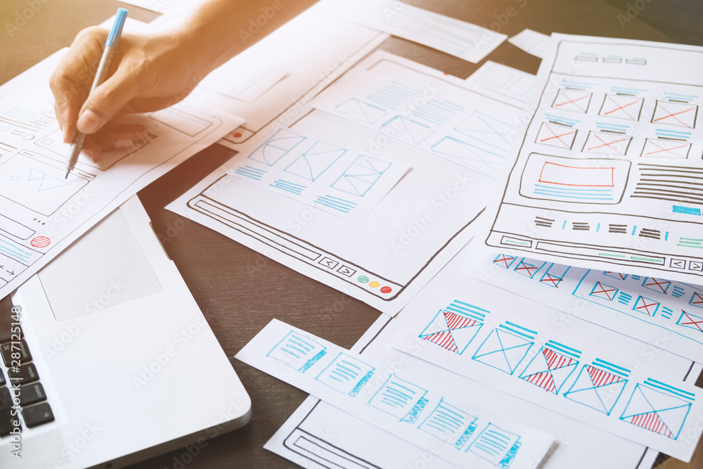 Poster website designer creative planning application developer development draft sketch drawing template l