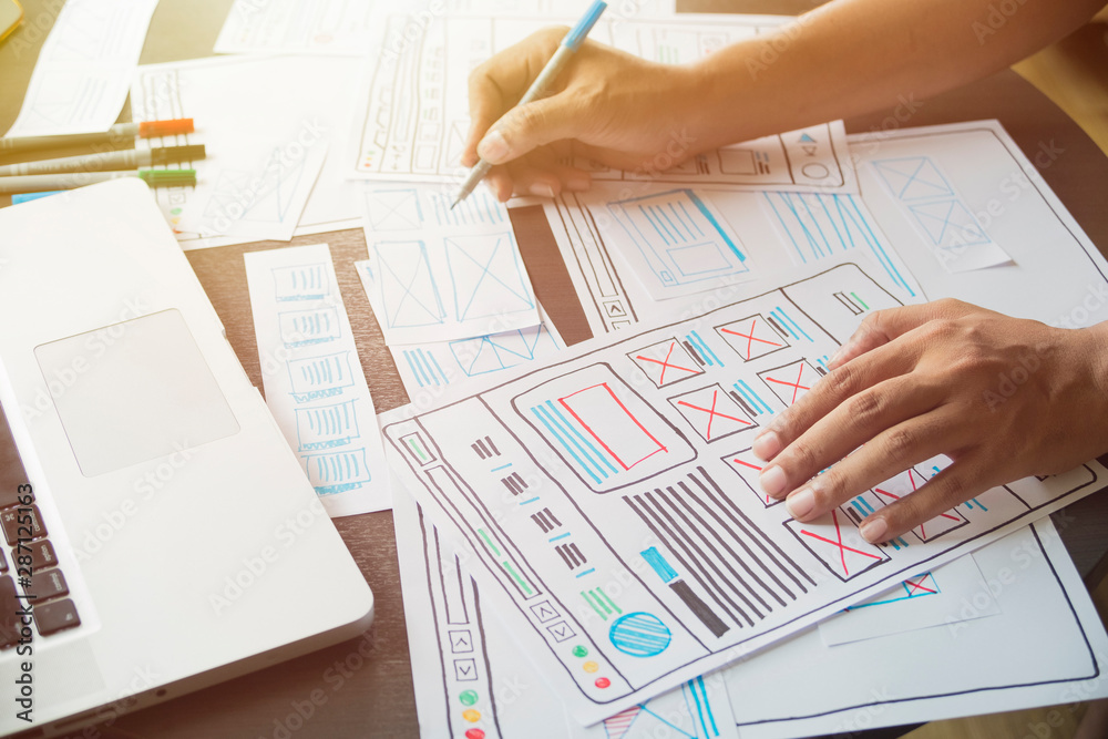Poster website designer creative planning application developer development draft sketch drawing template l