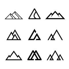 Mountains, rocks and peaks. Vector illustration and logo design elements