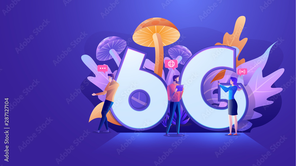 Wall mural flat design 6g wireless high speed network, developer team establish 6g for faster and better wirele
