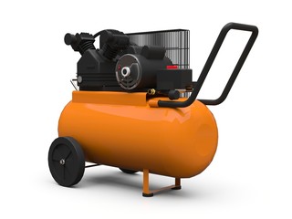 Orange horizontal air compressor isolated on a white background. 3d illustration.