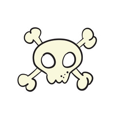 Cartoon skull and bones sign. Jolly roger pirate flag concept