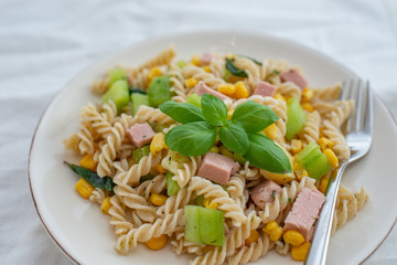 Healthy home made pasta salad with vegetables
