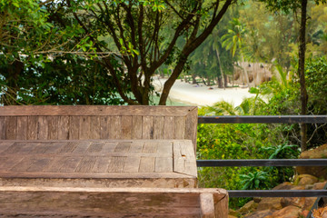 wooden table and bench in graden