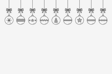 Empty Christmas card with decorative baubles. Festive ornament. Vector