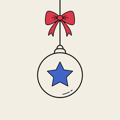 Hanging Christmas ball with star symbol. Festive ornament. Vector