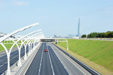 automobile traffic on the North-Western high-speed diameter in St. Petersburg