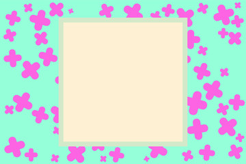 Bright curved vector frame for a photo or image in vintage style on a on a light blue background with pink crosses. Nice and pretty. Suitable for children, adults and hipsters.
