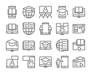 Online Learning icon. Online Education line icons set. Vector illustration.