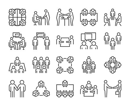 Team Icon. Meeting Line Icons Set. Vector Illustration.