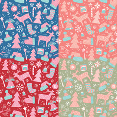 Seamless pattern. Drawn Christmas Attributes Various Color Combinations. Vector full color graphics