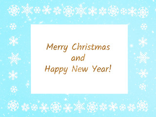 Snowflakes and frame on a blue background. Christmas and New Year concept