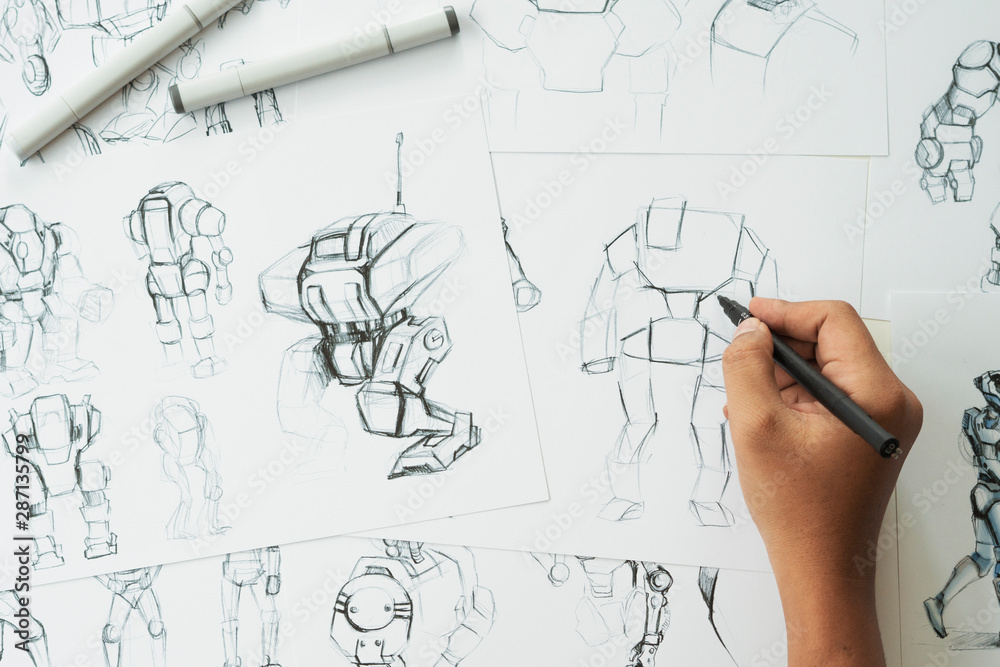 Wall mural animator designer development designing drawing sketching development creating graphic pose characte
