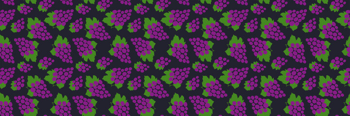 Grape seamless pattern. Bunch of grapes. Hand drawn fresh berry. Vector sketch background. Doodle wallpaper. Food print for kitchen tablecloth, curtain or dishcloth. Fashion design