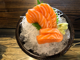 Raw salmon slice in Japanese style fresh