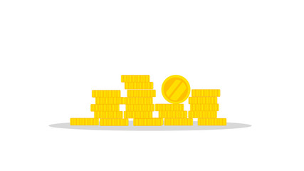 one golden coin standing on stacked gold coins modern design isolated on white background