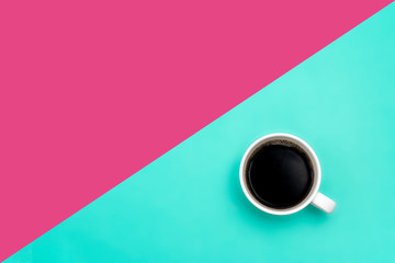 fresh colorful coffee on pink and soft green background