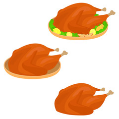 Roasted turkey/chicken meal vector illustration, cartoon style clip-art.
