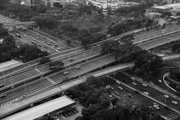 a monochrome shot of fast moving highway traffic in shenzhen china