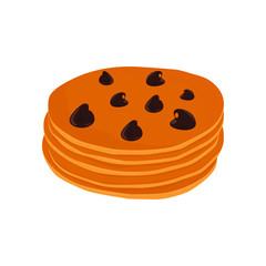 Pancake stack vector isolated clip-art, cartoon style illustration, chocolate chip topping.