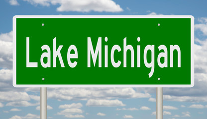 Rendering of a green highway sign for Lake Michigan