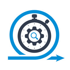 Agile development, stopwatch concept icon with research sign, explore, find, inspect symbol