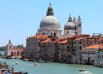 Dome of the Church of Madonna della Salute and many boats on the