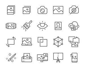set of image icons, photo, gallery, photo editing