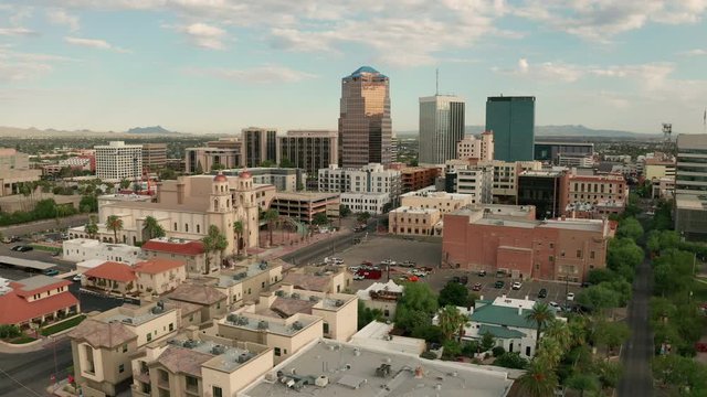 Cloudy Skies Aerial Perspective Downtown City Skyline Tucson Arizona