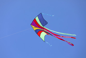colorful kite flies high in the sky