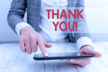 Word writing text Thank You. Business photo showcasing polite expression used when acknowledging...