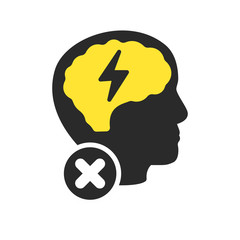 Brainstorming creative idea icon with cancel sign, close, delete, remove symbol