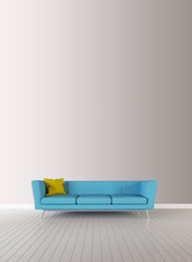 Empty interior background, room with white wall. Scandinavian style livingroom with gray fabric armchair. 3d rendering