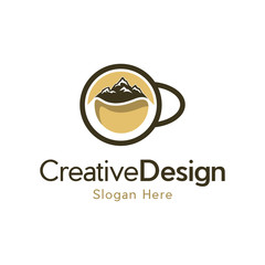 Illustration abstract coffee cup with a mountain sign vintage logo design inspiration, Mountain coffee Logo Design ,Minimal Café Logo Template.