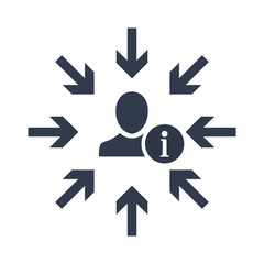 Target audience. Customer, client targeting. Consumer centricity. Focus human icon with information sign, about, faq, help, hint symbol