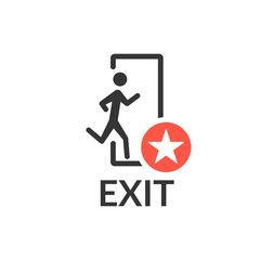 Emergency exit with human figure icon with star sign, best, favorite, rating symbol.