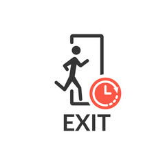 Emergency exit with human figure icon with clock sign, countdown, deadline, schedule, planning symbol.
