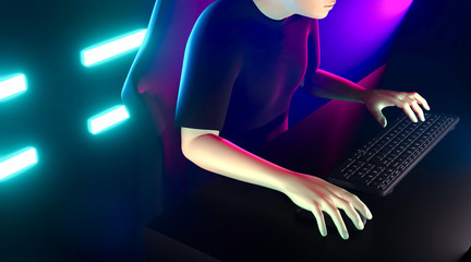 Gamer plays video game. 3d render © M.a.u