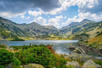 Path between Bezbog lake and hut and the Popovo lake in Pirin national park, near Bansko, Bulgaria