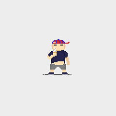 Pixel fat boy holding ice cream.8 bit art.