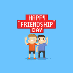Pixel happy friendship day.8bit character.