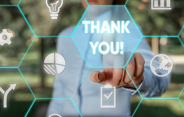 Word writing text Thank You. Business photo showcasing polite expression used when acknowledging...