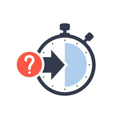 Stopwatch symbol with arrow. Launch, management, optimization, release concept icon with question mark, help, how to, info, query symbol